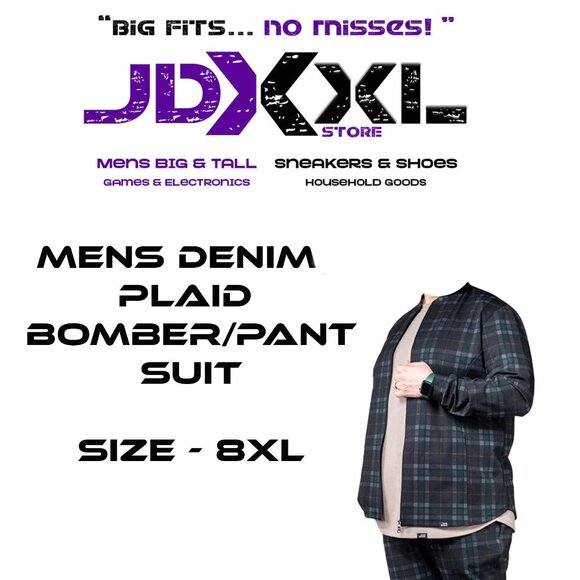 BIG & TALL Men's Denim Plaid Bomber/Pant Suit - SIZE 8XL - Picture 1 of 3